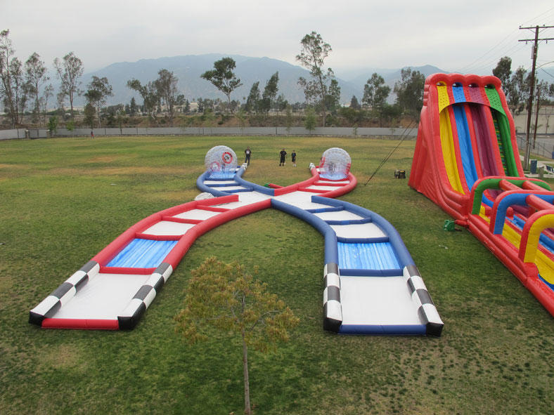 Zorb Track Rentals, Hamster balls, Zorb Balls Rentals 100 foot Zorb track inflatable obstacle.