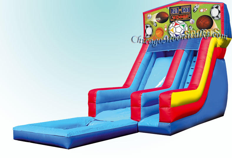 Sports Theme Water Slide, is a great addition to any party or event.  Chicago Moonwalks Rental of Inflatable Bounce House, Moon Jumps.