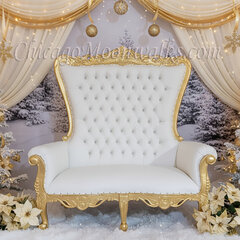 Santa Double Throne Chair Sofa White and Gold