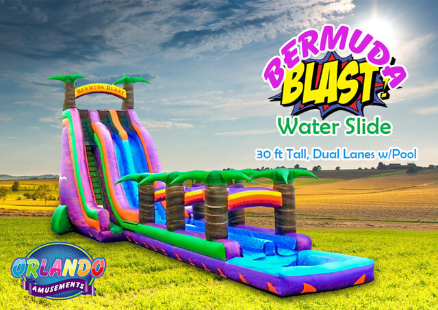 Bermuda Blast Dual Lane Water Slide - 30 Feet Tall w/Slip n Slide Extension & GIANT POOL!