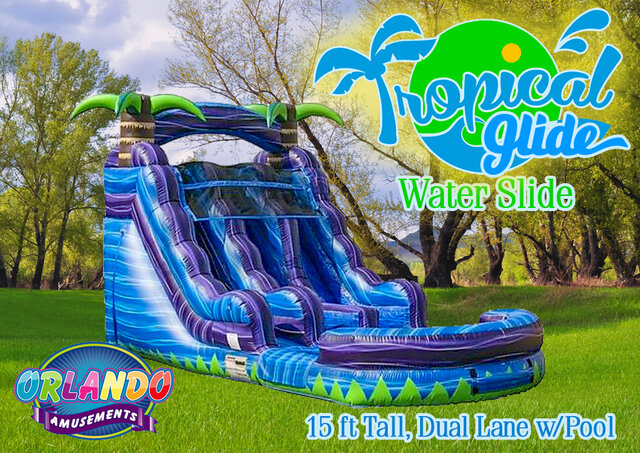 Tropic Glides Dual Lane Water Slide w/Giant Pool