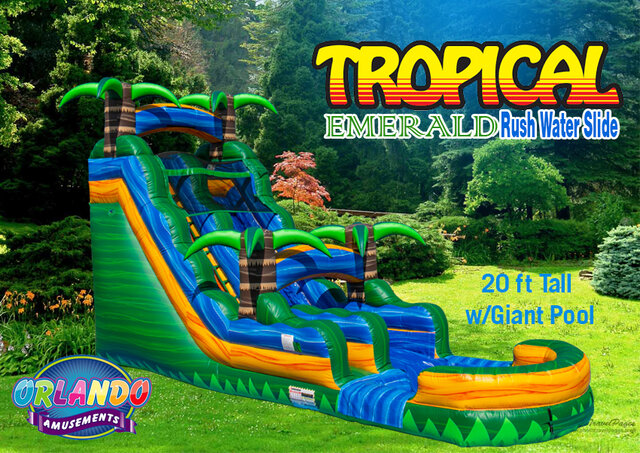 Tropical Emerald Rush Water Slide - 20 Feet Tall w/Giant Pool