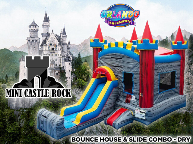 Mini Castle Rock Bounce House & Dual Dry Slide w/ Basketball Hoop
