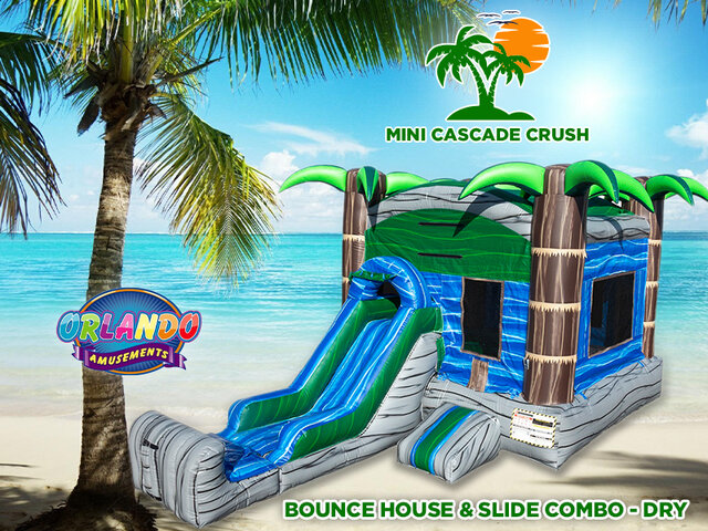 Mini Cascade Crush Bounce House & Dual Dry Slide with Basketball Hoop