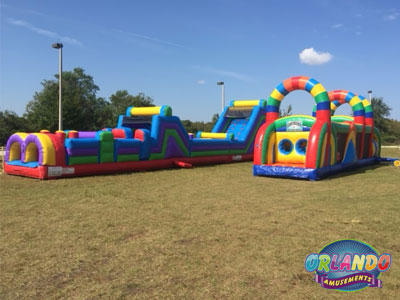 Inflatable party rental equipment set up for a fun event by Orlando Amusements