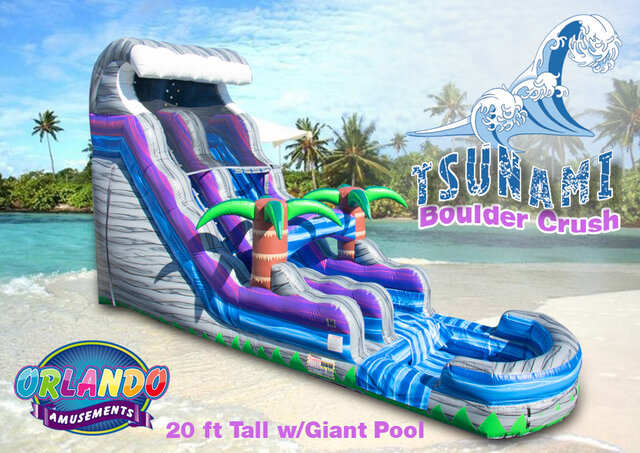 Tsunami Boulder Crush Water Slide - 20 Feet Tall w/Giant Pool