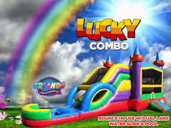 Lucky Combo Bounce House w/Dual Lane Water Slide & Pool