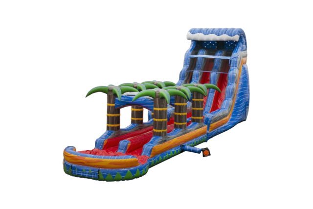 22 FT Tropical  Fireblast Tsunami Dual Lane Water Slide + Slip And Slide 