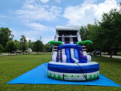 18 FT Tropical Double Lane Water Slide Party Package with Giant Jenga and Giant Connect 4