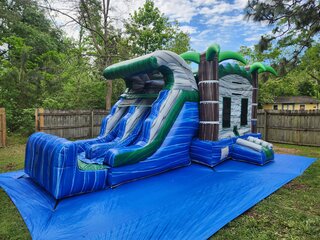 Tropical Double Lane Combo Slide Party Package with Giant Jenga and Giant Connect 4