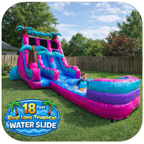 18 Ft Dual Lane Tropical Water Slide