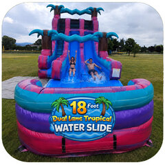 18 Ft Dual Lane Tropical Water Slide