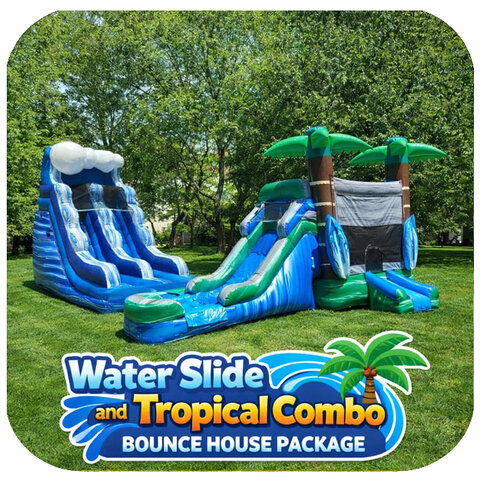 15 Ft Blue Wave Water Slide with Tropical Combo