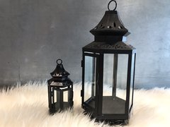 17" Tall Medium Black Hexagon lantern 6.5" wide