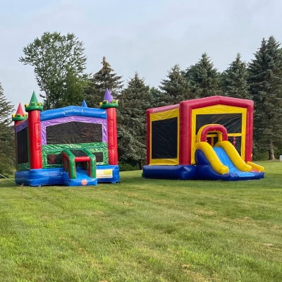 mulitcolored bounce house rentals in Shelby Township Michigan at an event