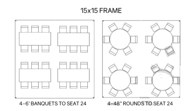 15ft x 15ft Frame Tent Layouts