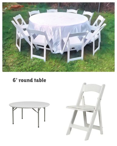 6 Foot Round Table with 10 Garden Chair Set