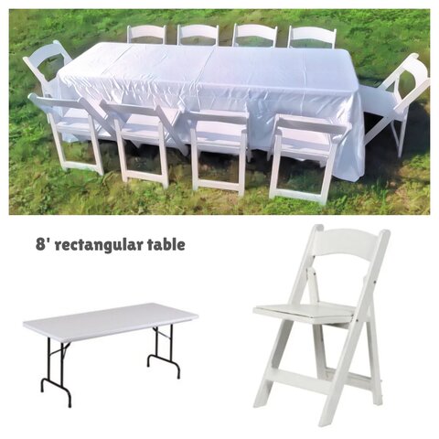 8 Foot Rectangular Table with 10 Garden Chair Set