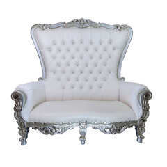 White & Silver Throne Loveseat