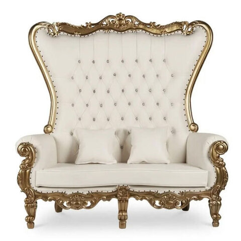 White & Gold Throne Loveseat