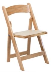 Natural Wood Folding Chair W/Tan Cushion 