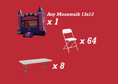 Package 8 INCLUDES: 1 Moonwalk 13'x13' | 8 Tables 6 Ft | 64 Chairs