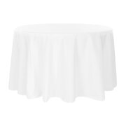 White Polyester 120 inch Round Tablecloth (NOT FULLY IRONED)