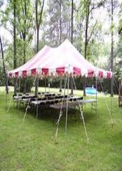 Do it yourself Set of 20 x 30 Pole Tent Striped White & Red w/5 Tables and 40 Folding Chair White Outdoor  (Tools Not Included) Staked in the ground
