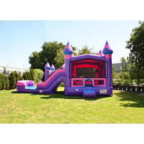 PURPLE MARBLE BOUNCE HOUSE AND SLIDE DUAL LANE COMBO DRY FRONT VIEW