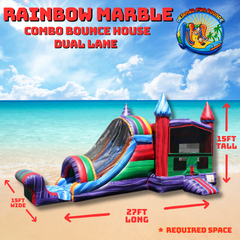 Rainbow Marble Dual Lane Bounce House & Slide Combo  