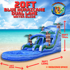  20ft Blue Hurricane Dual Lane Water Slide