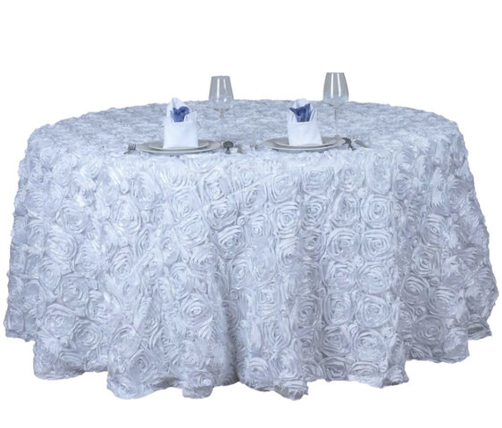 120” Round Rosette Tablecloth- White 