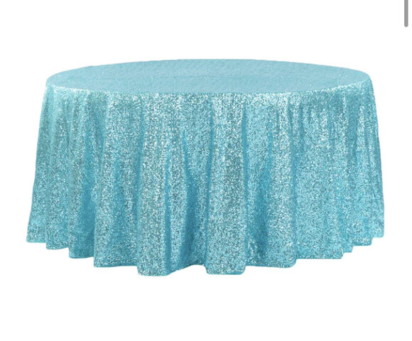 120” Round Sequin Tablecloth - Turquoise 