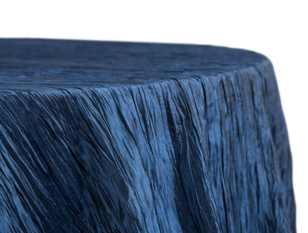 120” Round Accordion Crinkle Taffeta Tablecloth- Navy Blue