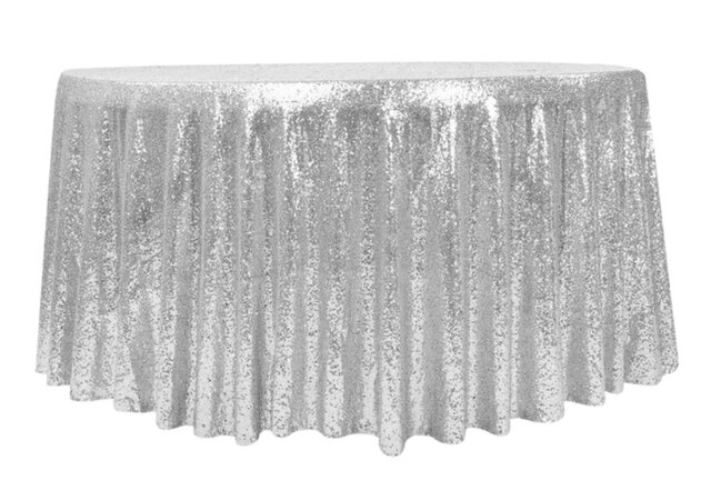 116” Round Sequin Tablecloth - Silver