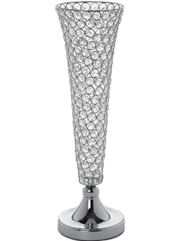 22” Silver Crystal Trumpet Vase
