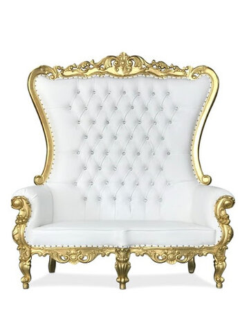 White and Gold Trim Loveseat Throne Chair