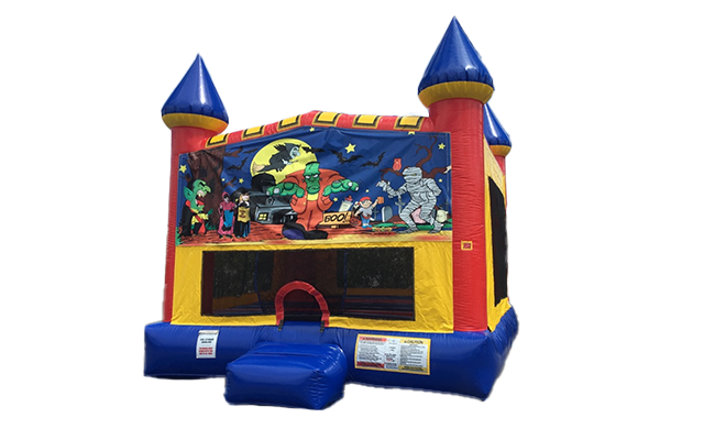 halloween large sized bounce house with art panel