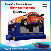 Race Car Bounce House + Hot Dog Steamer + Popcorn Machine  Special Birthday Party Package Deal Offer. 