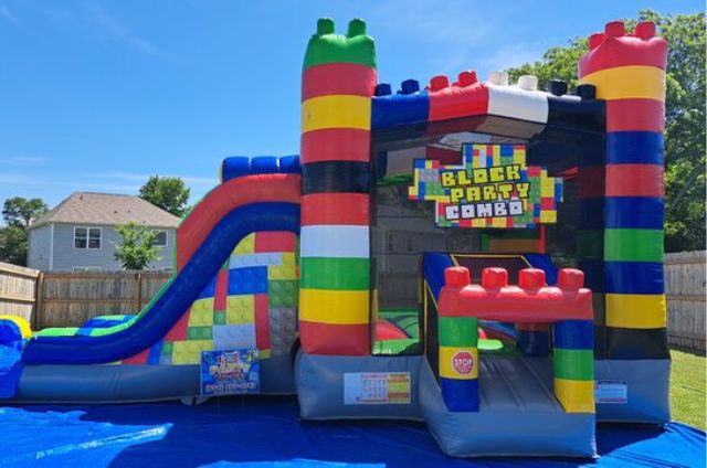 Block Party Bounce House with Slide Rental Near Me In Greenville