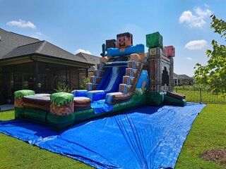 Wet or Dry Pixelated Bounce House and Slide Combo