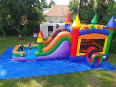 MEGA Rainbow Wet or Dry Bounce House and Slide Combo