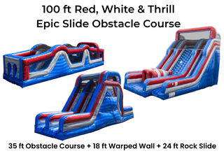 100 ft Red, White & Thrill Epic Slide Obstacle Course - Dry Only