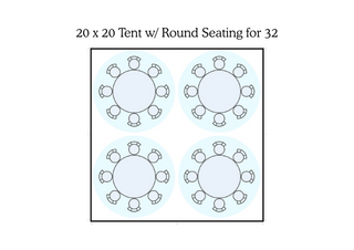 20×20 High Peak Tent Package – Round Seating for 32