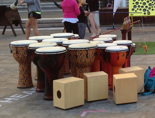 full set of 16 drums and 100 small percussion instruments.