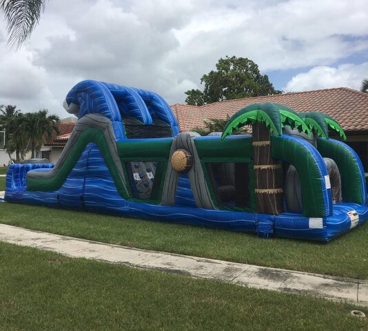 50' Blue Wave Obstacle Course / 18' Slide Wet or Dry