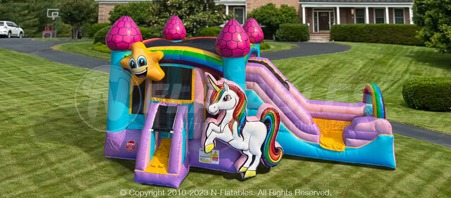 Rainbow Unicorn Bounce House Rent Combo WET