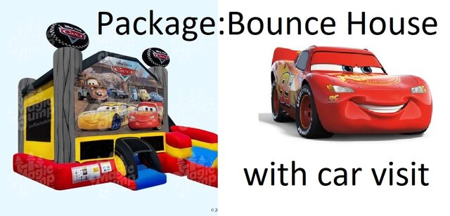 PACKAGE: Cars Movie Lightning McQueen Bounce House DRY with Car Visit