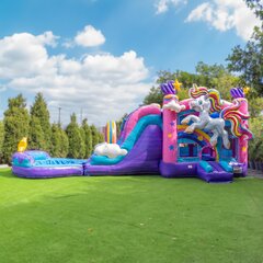 Rainbow Unicorn Bounce House Rent Combo DRY