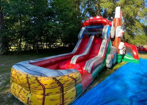 Farm Bounce House with Slide rental view of double slide